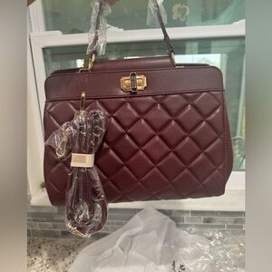 🆕Badgley Mischka Quilted Maroon Satchel w/ long strap
